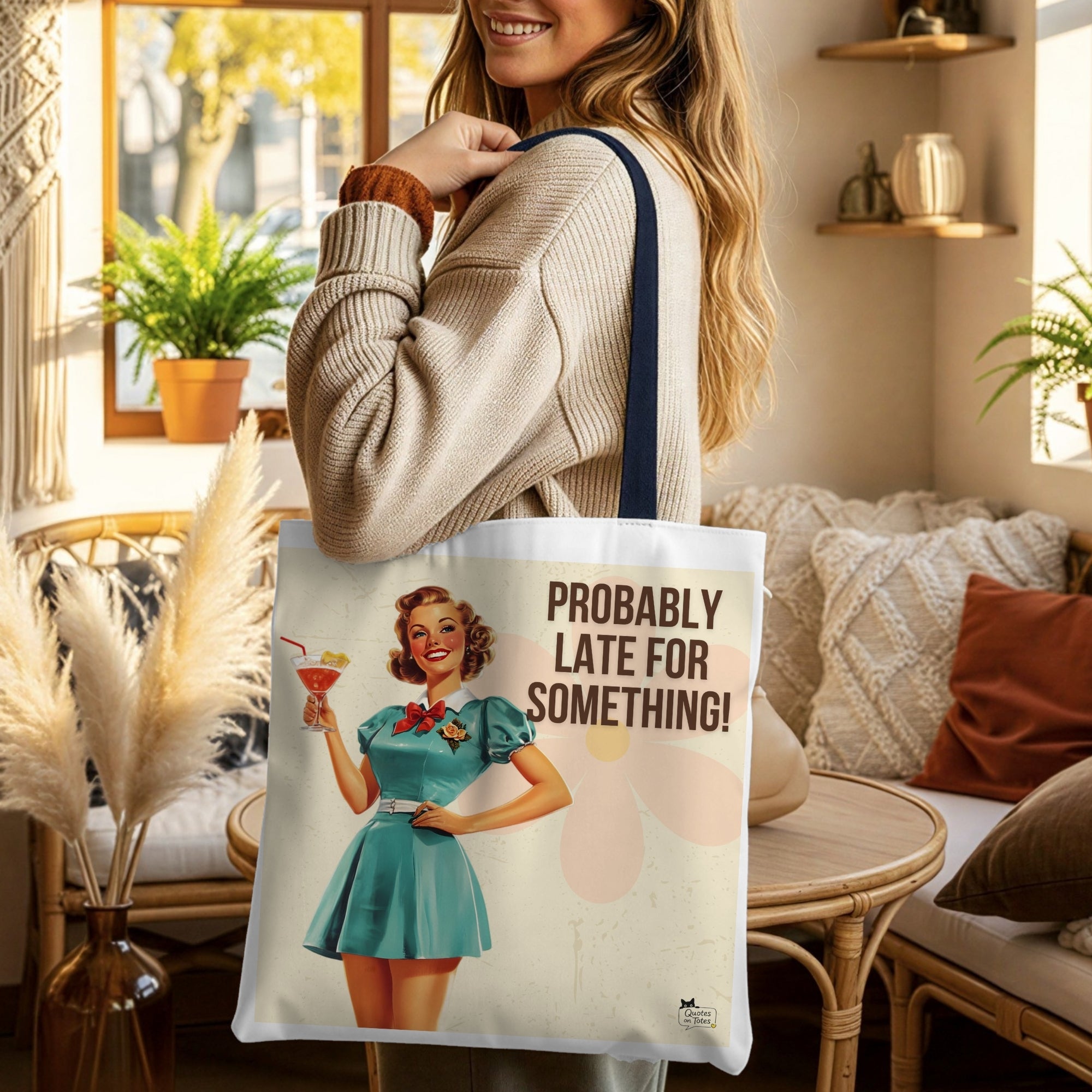 Probably Late Retro Tote Bag