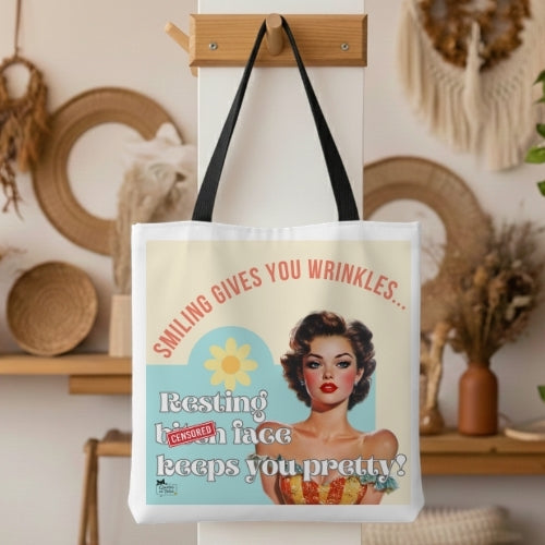 Smiling Gives You Wrinkles Retro Tote Bag