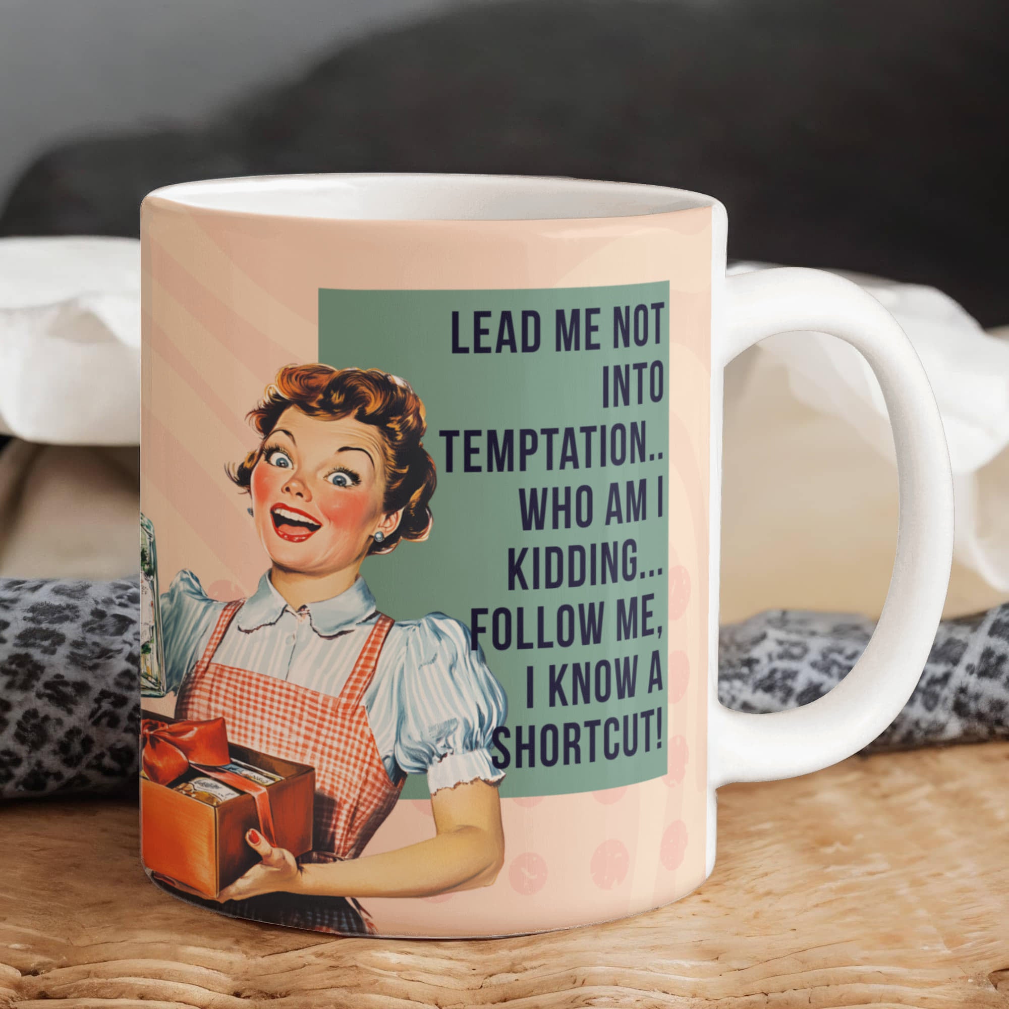'Temptation' Funny Retro Mug